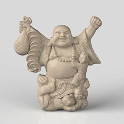 3D Model STL CNC Router file 3dprint Statuette Hotei with kids
