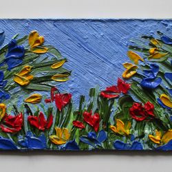 Original ACEO Abstract Flowers Field Painting Miniature Collectible Artwork