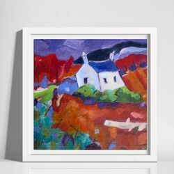 Autumn in province landscape original oil painting wall art abstract painting 6 x 6 inches