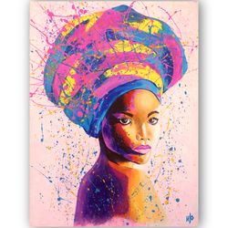 African Woman Painting Black Queen Original Art Black Woman Portrait 12 by 12" by ArtRoom22