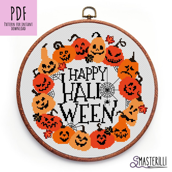 Round frame with pumpkins cross stitch pattern PDF by Smasterilli.jpg