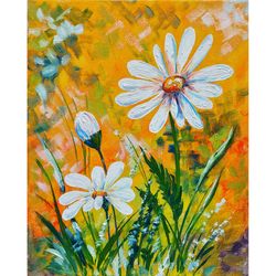 daisies oil painting original art chamomile wall art flowers bouquet artwork