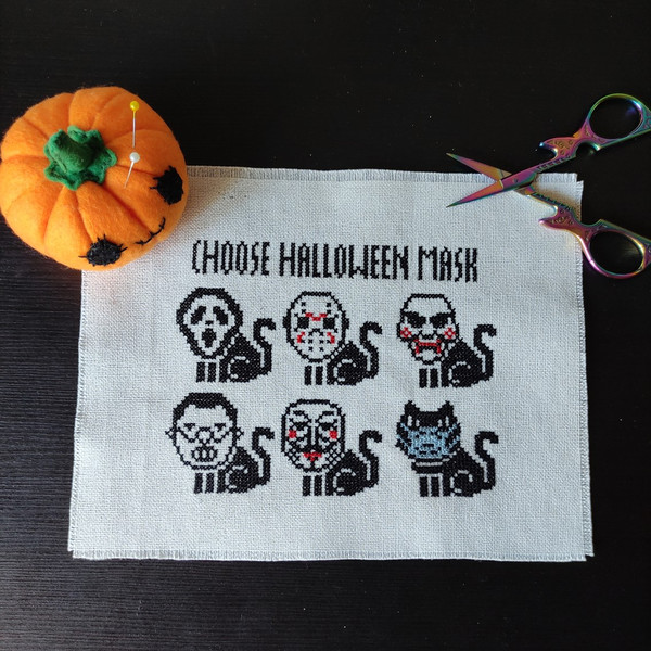 Cats in Halloween masks cross stitch pattern by Smasterilli.JPG