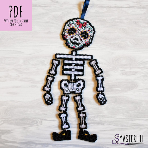 Sugar skull cross stitch pattern for plastic canvas by Smasterilli.JPG