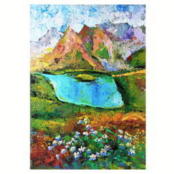 Mountains Oil Painting Original Art Colorado Landscape Flowers Painting Lake Artwork Meadow Painting Small Impasto Pai