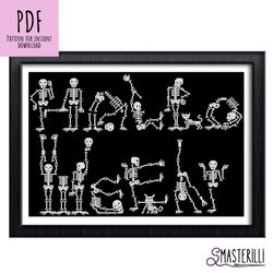 Dancing skeletons cross stitch pattern PDF , Halloween cross stitch, gothic counted xstitch chart , spooky decor