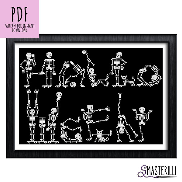 Halloween dancing skeletons cross stitch pattern by Smasterilli.JPG