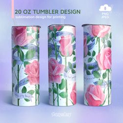 Valentine's Day 20 oz Skinny Tumbler Sublimation Design with Roses, PNG JPEG Digital Download