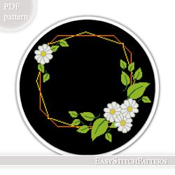 Cross Stitch Pattern Flower. Floral Wreath cross stitch. Flower frame cross stitch.