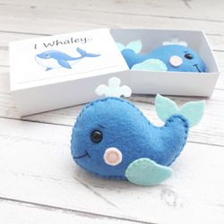 Blue Whale plush, Pocket hug, Fathers day gift from daughter, Greeting card, 1 year anniversary gift for boyfriend