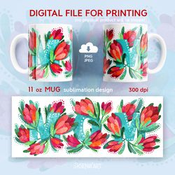 Mother's Day 11oz Mug Sublimation Design with Flowers, PNG JPEG Digital Download
