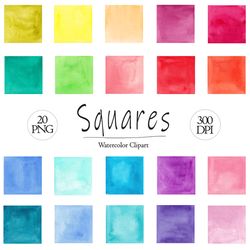 Watercolor squares clipart, 20 geometric shapes PNG, Colorful nursery clip art, Logo & Banner graphics, Digital images