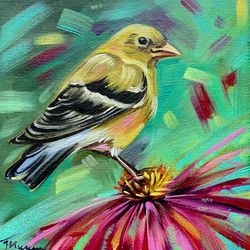Bird painting on canvas Bird painting original art Animal Small artwork 6 by 6 KatrinaOrlovaArt