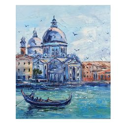 Italy Venice Painting Original Art Impasto Cityscape Boat City Artwork Canvas