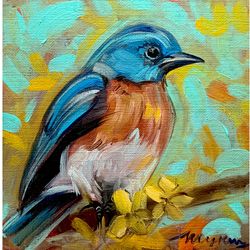 Bird painting original Eastern Bluebird Painting Blue Bird Original art Animal Small Artwork 4 by 4 KatrinaOrlovaArt