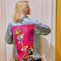 Kanye West Album Graduation Painted Denim Jacket Custom denim jacket Personalized jean jackets Gift designer jean jacket