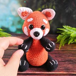 red panda.red panda doll.red panda plush.crochet red panda.stuffed animal panda.red and black bear.woodland creature