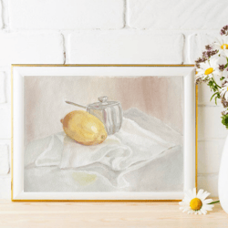 sugar bowl and lemon original watercolour painting still life wall art