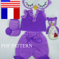clothes, pajamas, set of clothes for sleeping dolls, Shoes for Doll and Toy Owl (ENG, FR),  set, sleeping beauty doll