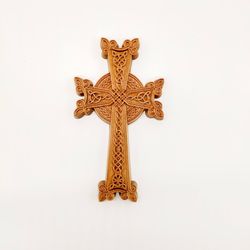 khachkar cross with dust ash container, armenian carved wood cross, wall carved home decor, christian crosefix carving