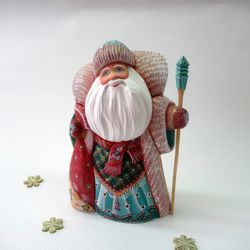Collectible Russian Santa Claus, Wooden painted Russian Santa, 6.5 inches, Russian souvenir figure, Russian Ded Moroz
