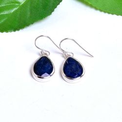 Sapphire Gemstone 925 Silver Pear Women Earrings