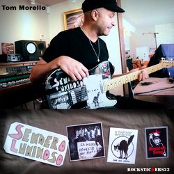 Tom Morello guitar stickers sendero luminoso Mau Mau uprising fender telecaster