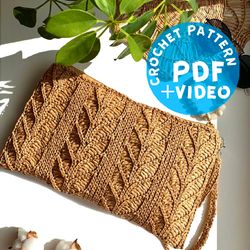 Crochet raffia clutch bag, Zipper raffia bag, Crochet pattern bag, Download Tutorial PDF VIDEO