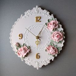 pink wall clock with pink roses in shabby chic style silent wall clock for bedroom