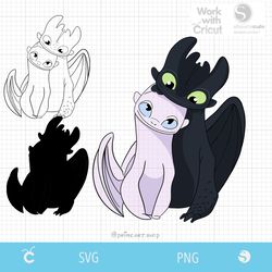 Couple dragons family, cute dragons svg, night fury svg, light fury svg, how to train your dragon svg