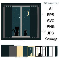 Kitten on the window, papercut SVG by layers