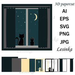 kitten on the window, papercut svg by layers