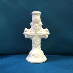 White Candle holder Ceramics " Cross", Handmade in Russia