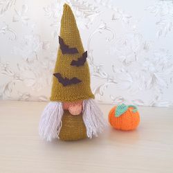 helloween gnome knitting pattern, helloween home decor, knit gnome pattern - v4