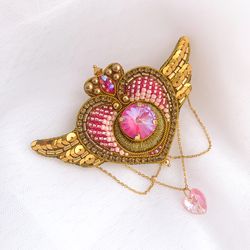 Sailor Moon Brooch,Crisis Moon Compact Beaded Brooch, Crystal Star Brooch, Anime Brooch, Crisis Moon Compact Pin