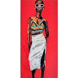 African American Woman Original Art Impasto Oil Painting Women in Dress Wall Art Figure Painting Black Girl Artwork