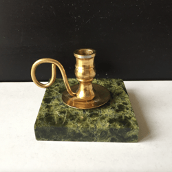 Decorative Brass candlestick with green onyx base with handle, Handmade