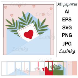 3D postcard letter in an envelope, paper clipping SVG