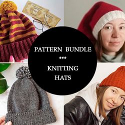 Hats knitting patterns pdf BUNDLE x 4