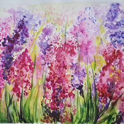 Lavender Meadow Painting Watercolour Original ArtWork Flower Painting Landscape