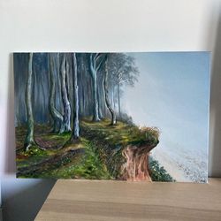 Original Oil Painting Of Forest, Wood Oil Painting, Landscape Oil Paintings, Fog Art