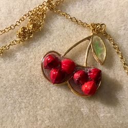 cherries pendant necklace, handmade necklace gift for her