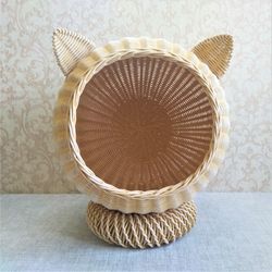 Cozy Wicker Cat Bed Cat House Wicker Cat Basket Bed With Ears Pet Bed For Cat Cat Bed Cave Cat Bed Cute Cat Bed