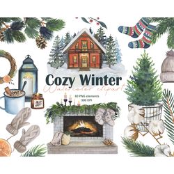 Cozy winter watercolor clipart, Winter mood, Christmas clipart, 300 DPI, Digital, PNG