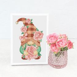 Girl with a pink roses, Cross stitch pattern, Girl cross stitch, Floral cross stitch, Modern cross stitch, Spring cross