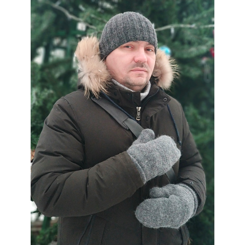 Double soft warm alpaca wool men handknitted mittens