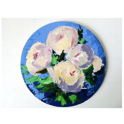Flower Painting Original Art Peony Painting Abstract Floral Round Wall Art