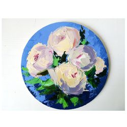 flower painting original art peony painting abstract floral round wall art