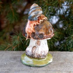 Mushrooms and snail Porcelain figurine Handmade ceramic figurine Fairy style Mushroom boletus ,figurine, Forest natural