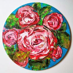 Rose Painting Original Art Floral Art Roses Artwork Flowers Painting Small Acrylic Painting Round Format 10"